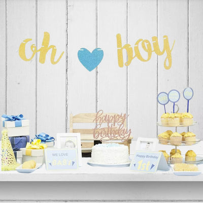 Oh Boy Gold Glitter Banner for Baby Shower - Partyshakes bunting