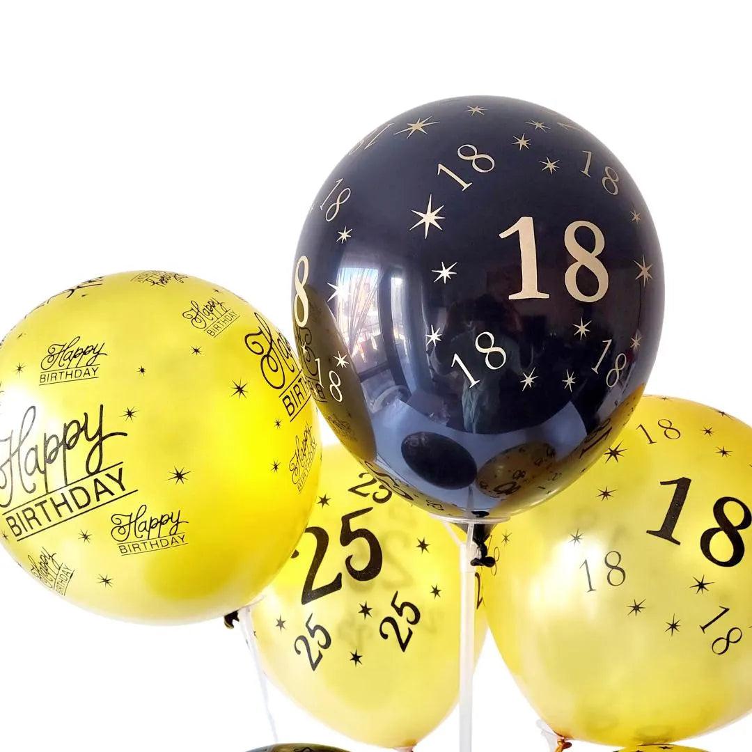 10pcs Gold and Black Birthday Party Latex Balloons