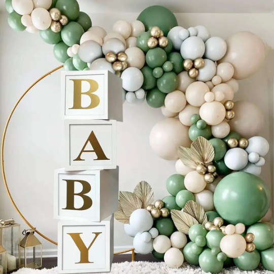 4pcs White Baby Blocks with Gold Letters, Baby Shower Boxes