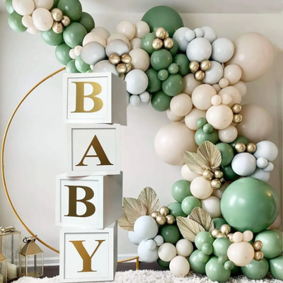 4pcs White Baby Blocks with Gold Letters, Baby Shower Boxes - Partyshakes Baby Blocks