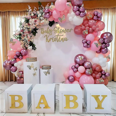 4pcs White Baby Blocks with Gold Letters, Baby Shower Boxes