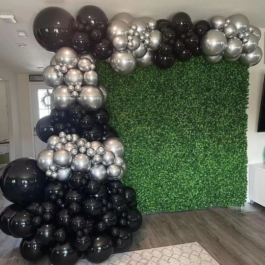 DIY Black and Chrome Silver Balloon Garland, Giant White Balloon with Silver Giant Orb - Partyshakes Balloons