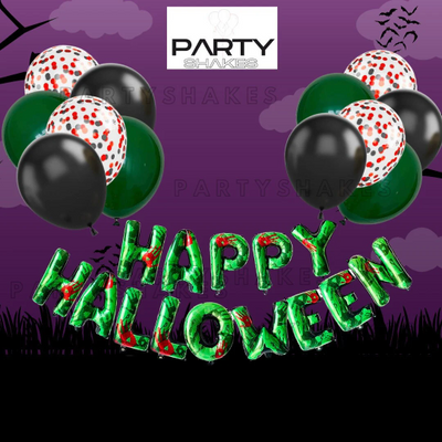 This Halloween Party Decorating Kit offers an ideal setting for a variety of Halloween-themed occasions, from birthday parties to spooky events. The set features Green Happy Halloween foil balloons with matching green and black latex balloons to provide a fun ambience. Crafted from long-lasting and high-quality latex and durable foil balloons, this eye-catching set of colorful balloons is perfect for all your decorative ideas.