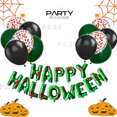 Halloween Party Decoration Balloons Set, Green Balloon Happy Halloween Banner