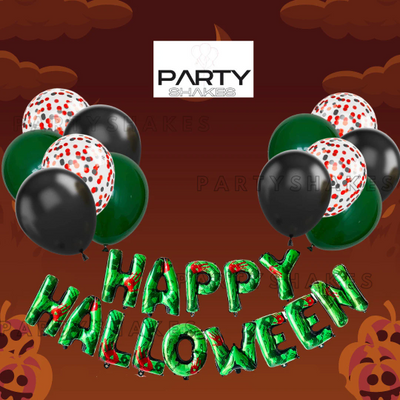 This Halloween Party Decorating Kit offers an ideal setting for a variety of Halloween-themed occasions, from birthday parties to spooky events. The set features Green Happy Halloween foil balloons with matching green and black latex balloons to provide a fun ambience. Crafted from long-lasting and high-quality latex and durable foil balloons, this eye-catching set of colorful balloons is perfect for all your decorative ideas.