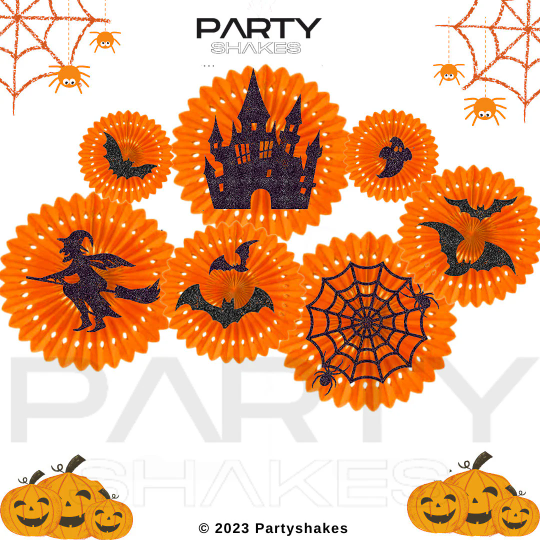 Orange and Black Halloween Flower Paper Fan, Hanging Honeycomb Paper Fans - Partyshakes paper fans