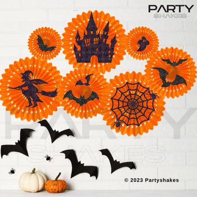 Orange and Black Halloween Flower Paper Fan, Hanging Honeycomb Paper Fans - Partyshakes paper fans