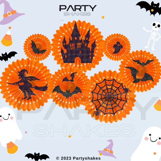 Orange and Black Halloween Flower Paper Fan, Hanging Honeycomb Paper Fans - Partyshakes paper fans