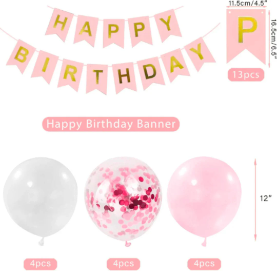 Pink And Gold Happy Birthday Banner, Rose Gold Balloons Bunting - Partyshakes balloons