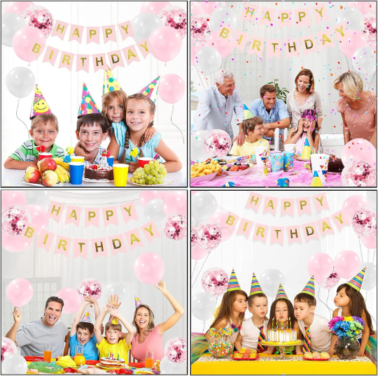 Create an elegant and enjoyable atmosphere with a Pink And Gold Happy Birthday Banner, adorned with Rose Gold Balloons Bunting. Make your guests feel special and enhance a birthday celebration with this stylish decoration. Perfect for any age and occasion, this striking decoration is versatile and will elevate your event.