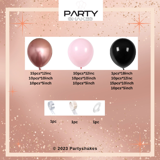 Pink, Rose Gold and Black Latex Balloon Garland Arch Kit with 18inch Black Balloons
