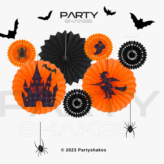 Black and Orange Halloween Paper Fan, Hanging Honeycomb Paper Fans - Partyshakes paper fans