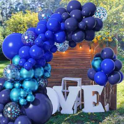 Double Layered Navy Blue and Metallic Blue Balloon Garland - Partyshakes Balloons