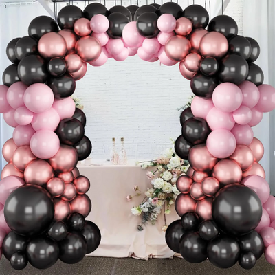 Pink, Rose Gold and Black Latex Balloon Garland Arch Kit with 18inch Black Balloons