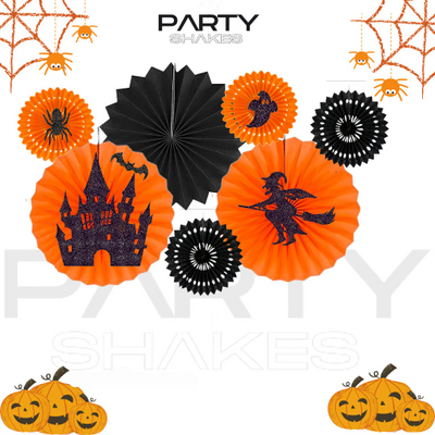 Black and Orange Halloween Paper Fan, Hanging Honeycomb Paper Fans - Partyshakes paper fans