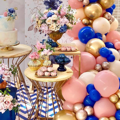 Peach, Blush and Blue Latex Balloon Garland Arch Kit with Metallic Rose Gold Balloons