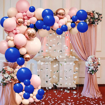Peach, Blush and Blue Latex Balloon Garland Arch Kit with Metallic Rose Gold Balloons
