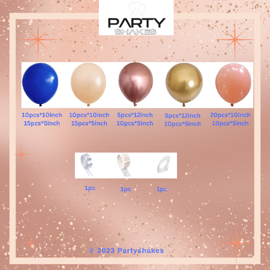 Peach, Blush and Blue Latex Balloon Garland Kit with Metallic Rose Gold Balloons