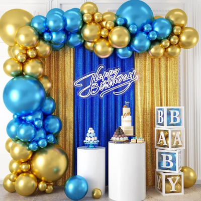 Metallic Gold And Blue Balloon Arch Kit, Chrome Blue and Gold Balloon - Partyshakes balloons