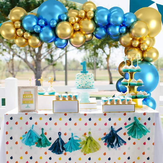 Metallic Gold And Blue Balloon Arch Kit, Chrome Blue and Gold Balloon - Partyshakes balloons