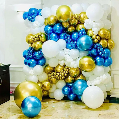 Metallic Gold And Blue Balloon Arch Kit, Chrome Blue and Gold Balloon