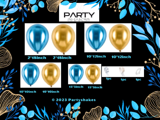 Metallic Gold And Blue Balloon Arch Kit, Chrome Blue and Gold Balloon