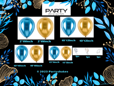 Metallic Gold And Blue Balloon Arch Kit, Chrome Blue and Gold Balloon - Partyshakes balloons