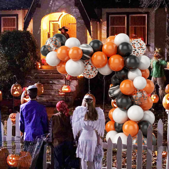 67pc Orange, Black and White Halloween Balloon Garland Set with Spider Web and Spiders