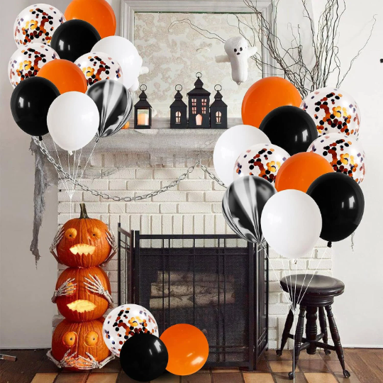 Our Scary Double Layered Orange and White with thick Black Halloween Balloon set offers durable and long-lasting decorations for your Halloween Halloween parties, birthday parties, spooky events parties, and most indoor and outdoor activities. The design features vibrant colours to make any occasion pop. 