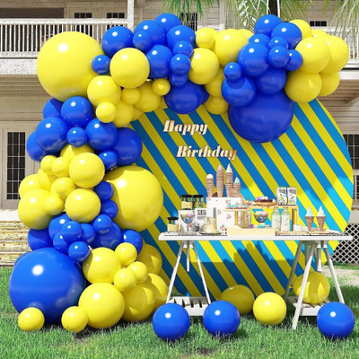 Blue and Yellow Latex Party Balloon Garland, Giant 18inch Blue and Yellow Balloon