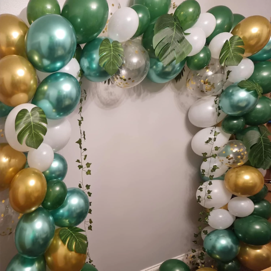 110PCS Green and Gold Balloon Garland, Green Balloons Safari Baby Shower Decorations