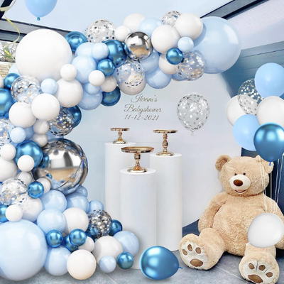 Blue and Silver Balloon Arch Kit, Chrome Blue Gold and Silver Balloon - Partyshakes Balloons