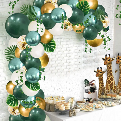 110PCS Green and Gold Balloon Garland, Green Balloons Safari Baby Shower Decorations