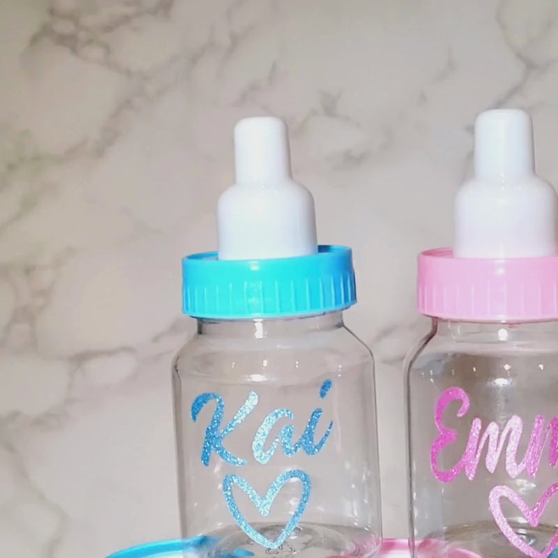 Personalised Baby Shower, Gender Reveal Fillable Bottles