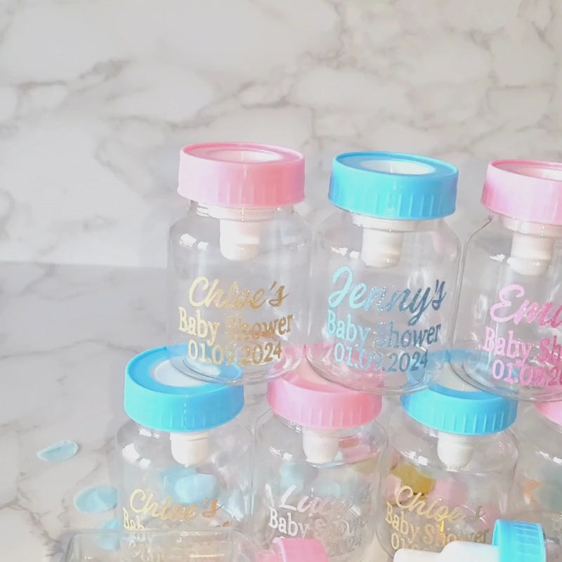 Personalised Baby Shower, Gender Reveal Fillable Bottles