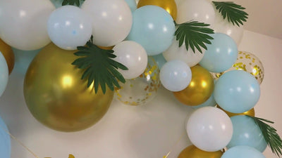 Blue, White and Gold Balloon Arch for Baby Shower