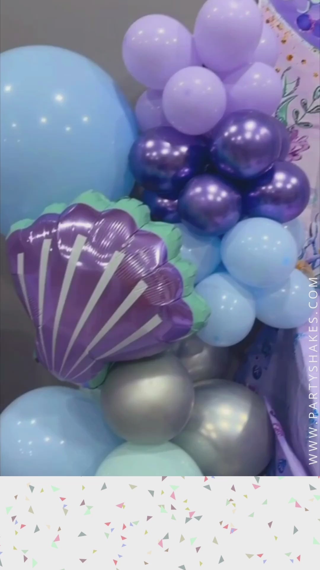 Little Mermaid Silver Tail Balloon with Shell Garland Arch