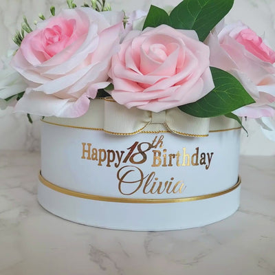 Personalised Happy Birthday Pink & White Flower Hat Box