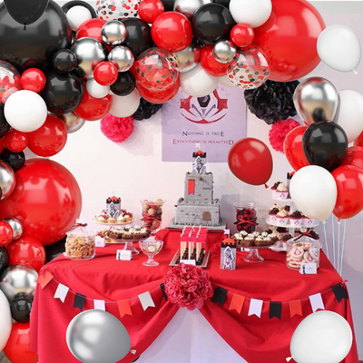 Black and Red Confetti Balloon Garland Arch Kit with 18inch Chrome Balloon