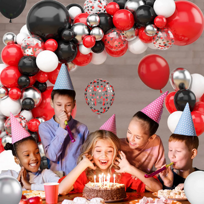 Black and Red Confetti Balloon Garland Arch Kit with 18inch Chrome Balloon - Partyshakes Balloons