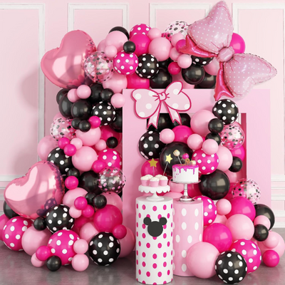 Double Layered Pink and Black Minnie Mouse Balloon Garland Arch - Partyshakes Balloons