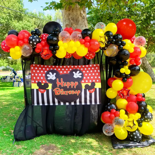 Red and Black Balloon Garland Arch with Red and Black Confetti Balloons - Partyshakes Balloons