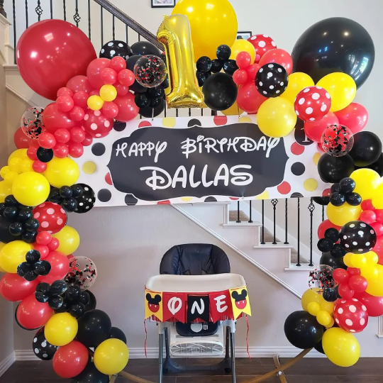 Red and Black Balloon Garland Arch with Red and Black Confetti Balloons - Partyshakes Balloons
