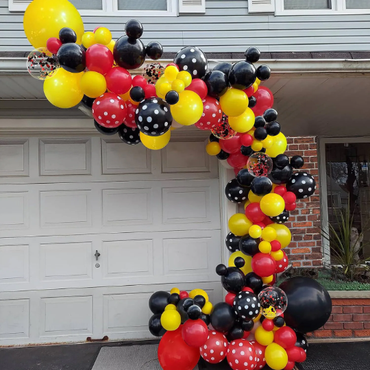 Red and Black Balloon Garland Arch with Red and Black Confetti Balloons - Partyshakes Balloons