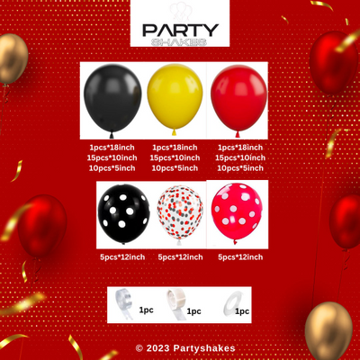 Red and Black Balloon Garland Arch with Red and Black Confetti Balloons - Partyshakes Balloons