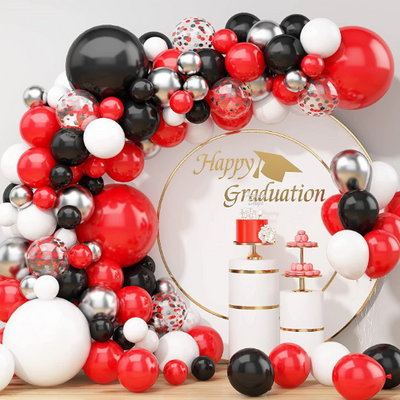DIY Black and Red Confetti Balloon Garland Arch Kit with 18inch Chrome Balloon
