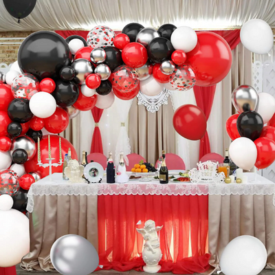 Black and Red Confetti Balloon Garland Arch Kit with 18inch Chrome Balloon