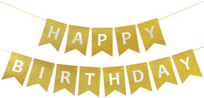 Glitter Gold and White Happy Birthday Banner with Balloons - Partyshakes balloons