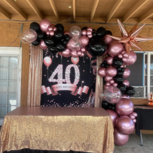 Black and Rose Gold Balloon Garland Arch
