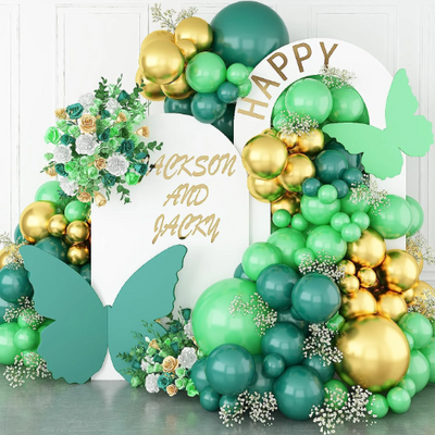 Double Layered Green and Gold Balloon Garland for Birthdays - Partyshakes Balloons